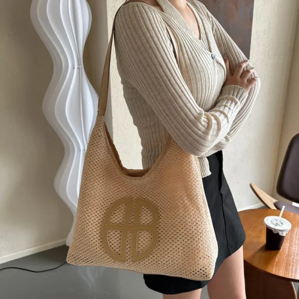 Fashion Trend Retro Straw Bag Large Capacity Woven Beach Women's Shoulder Bags Casual Handbags Underarm Daily Shopping Bag Totes - Image 2