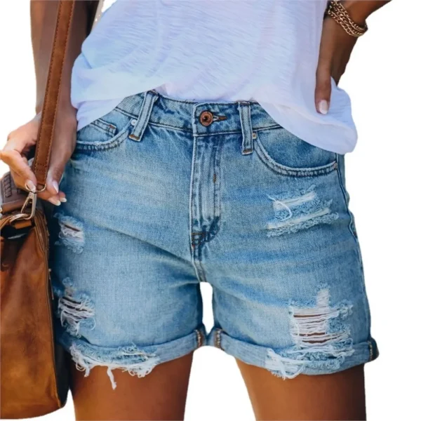 Chic Broken Holes Short Jeans Fashion Women Denim Shorts Summer New Streetwear Female Three Quarter Pants Straight Breechcloth - Image 6