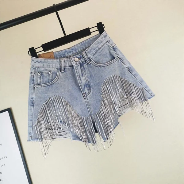 New Summer Fashion Women's Shorts Ripped Tassel Chain Sexy Denim Shorts ModaWomen Short Femme Short Jeans Woman - Image 2