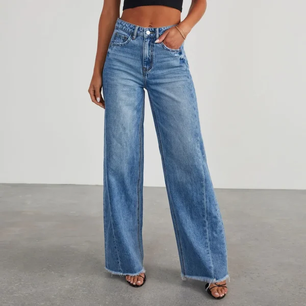 Women Mid Waist Jeans Harajuku Streetwear Retro Fashion Autumn Loose Wide Leg Straight Loose Denim Trousers Y2k Baggy Pants - Image 3