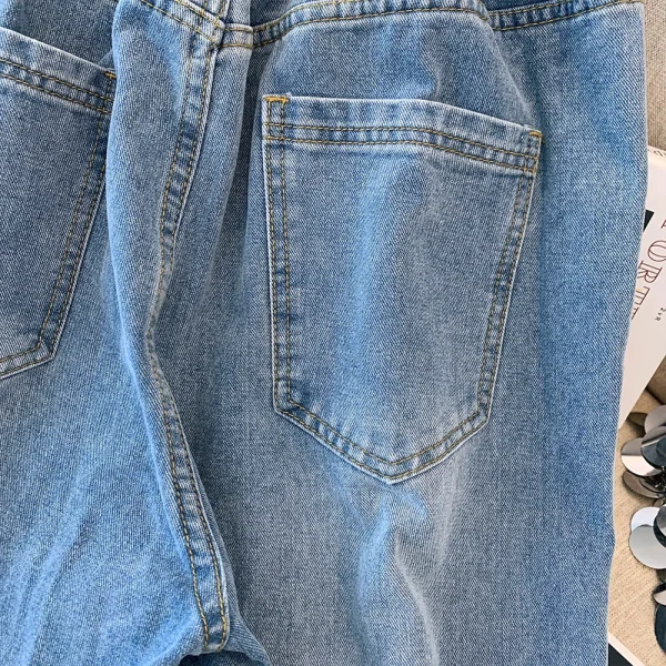 Plus-size women's fall casual commute baggy comfort jeans Dark blue high-waist-straight leg button pocket long wide-leg pants - Image 4