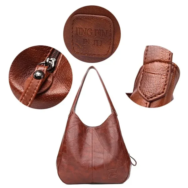 Vintage Women's Bag Leather Large Capacity Marble Grain Women's Shoulder Bag Daily Commuter Handbag Shopping - Image 6