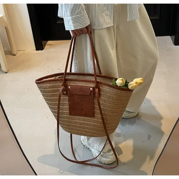 Fashion Straw Baskets Bag Large Capacity Weave Women Shoulder Bags Casual Summer Beach Bag Big Bali Shopper Purses 2025 - Image 2