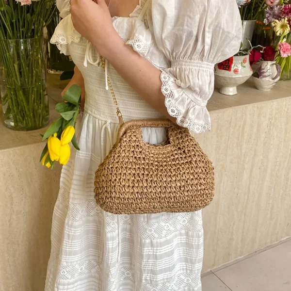 Retro Woven Clutch Bags for Women 2025 Straw Shell Chain Handbag Messenger Bag Ladies Holiday Beach Eco-friendly Crossbody Bag - Image 3