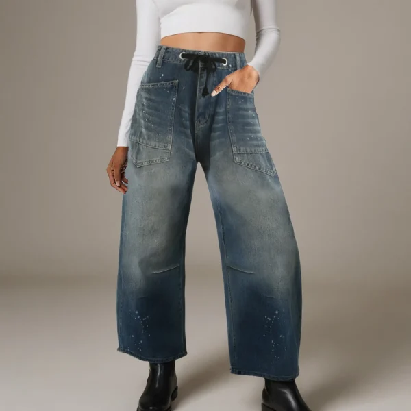 Womens Baggy Barrel Jeans Pant High Waist Wide Leg Boyfriend Denim Ankle Pants Ladies Large Size Pants Camo Pantalones De Mujer - Image 2
