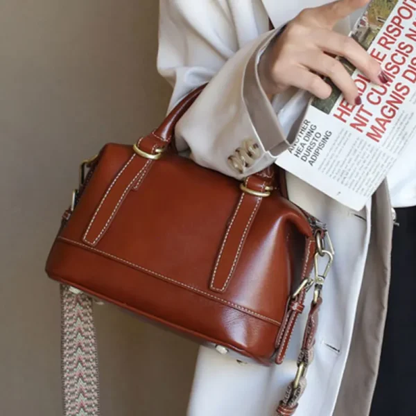 Genuine Leather Women's Bag Vintage Luxury Designer Boston Shoulder Bag Cowhide Women Handbags Female Crossbody Bags 5101 - Image 2