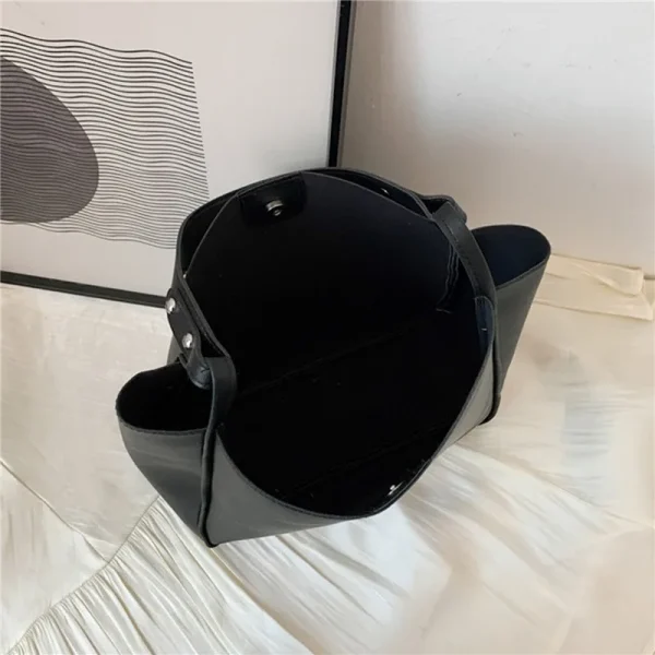 Simple Women Bucket Shoulder Bags New Solid Color Handbags Retro Large Capacity Tote Bags Large Capacity Pu Leather Bags 2025 - Image 3