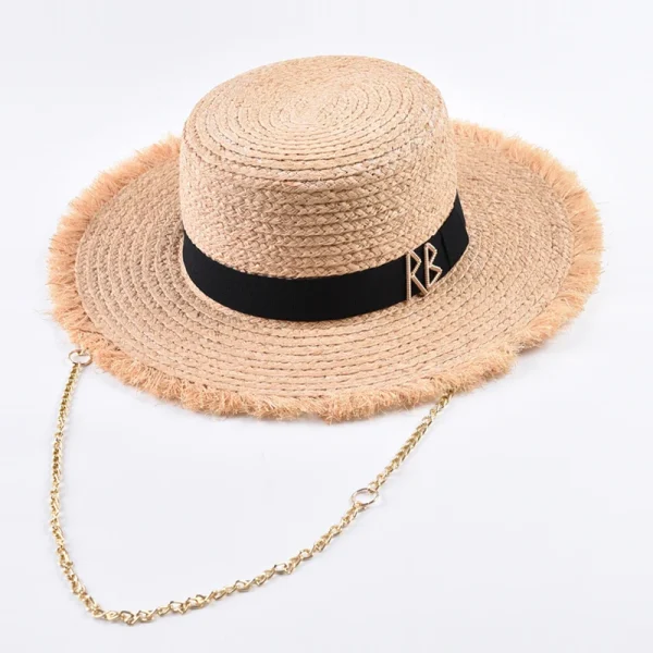 Natural Raffia Straw Hats for Women Fashionable Metal RB Letter Sun Hat Outdoor Holidays Beach Sun Protection Hat - Image 4