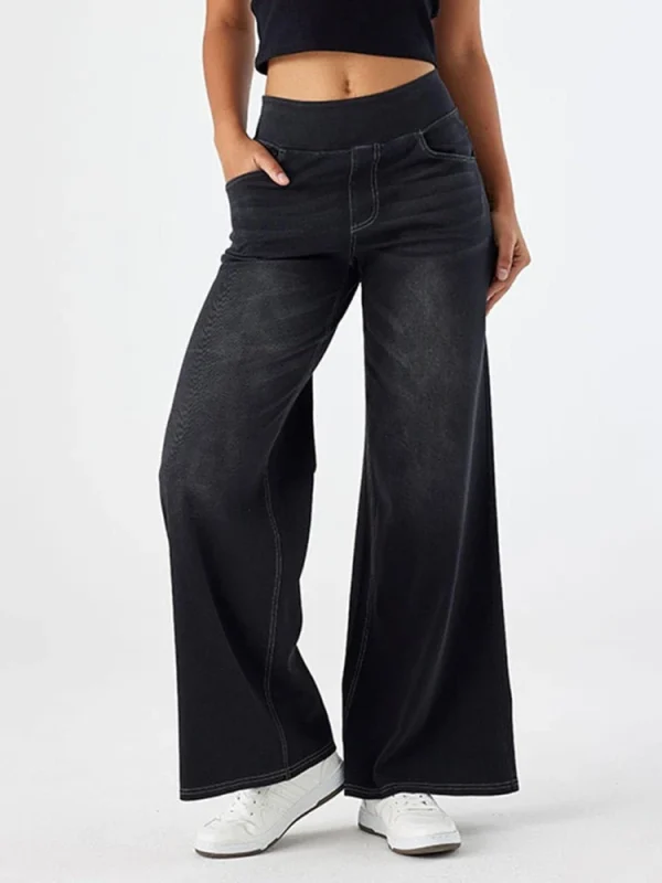 Women Jeans Denim Pant Wide Leg Long Pants Y2k Streetwear Elastic Waist Straight Trousers Elegant Mom Jeans Temperament Casual - Image 2