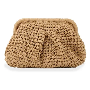 Straw Purse For Women Cloud Dumpling Pouch Straw Crossbody Shoulder Handbag Summer Beach Woven Bag