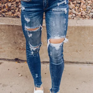 2025 Spring New Fashion Ripped Jeans for Women High Stretch Slim Denim Pencil Pants Casual Skinny Jeans S-XL