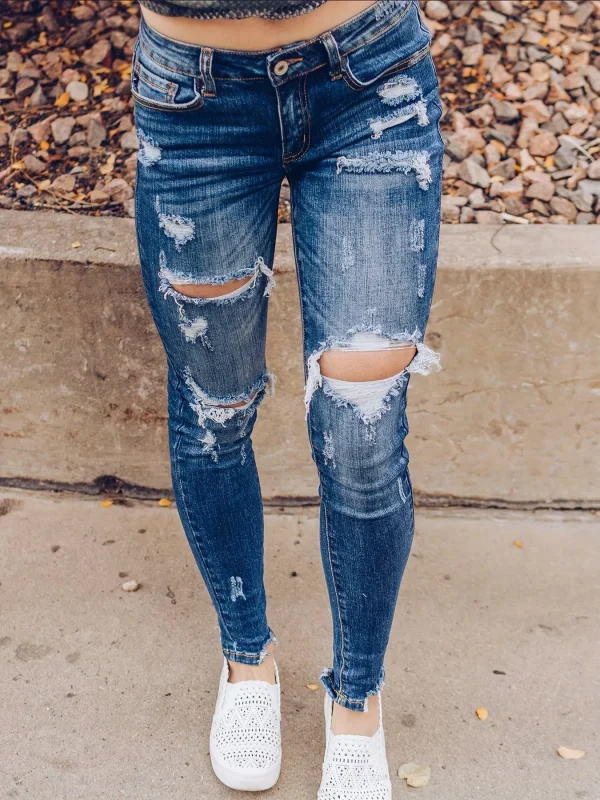2025 Spring New Fashion Ripped Jeans for Women High Stretch Slim Denim Pencil Pants Casual Skinny Jeans S-XL