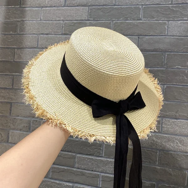 Women's casual ribbon straw hat Vintage tassel sun hats Visor cap for cycling fishing travel outdoor Sun girls - Image 4