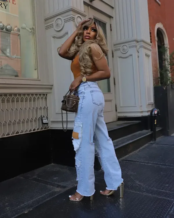 Women Streetwear Cargo Straight Denim Pocket Patchwork Wide Leg Jeans Pants 2025 Fall Fashion Ripped Out Party Trousers - Image 4