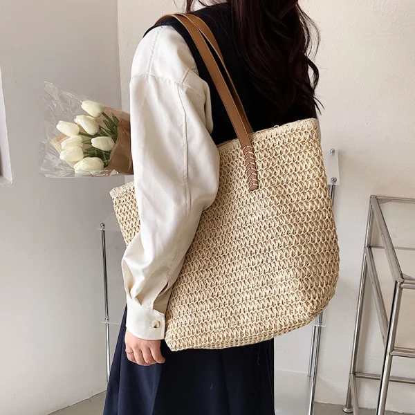 Hand-woven Women's Shoulder Handbag Bohemian 2025 Summer Fashion Straw Beach Tote Bag Travel Shopper Weaving Shopping Bags - Image 4