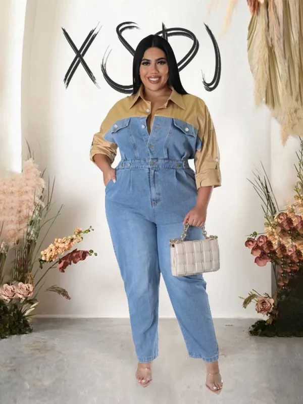 Winter Jeans Jumpsuit for Women Simple and Elegant Long Straight Jumpsuits Plus Size Clothing Female Denim Cotton Jumpsuit - Image 6