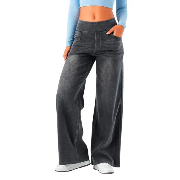 Women Jeans Denim Pant Wide Leg Long Pants Y2k Streetwear Elastic Waist Straight Trousers Elegant Mom Jeans Temperament Casual - Image 3