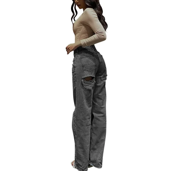 Women'S Overalls Outdoor Jogging Jeans Casual Fashion High Waist Hip Ripped Slim Fashion Jeans Wide Leg Denim Clothing Blue - Image 5