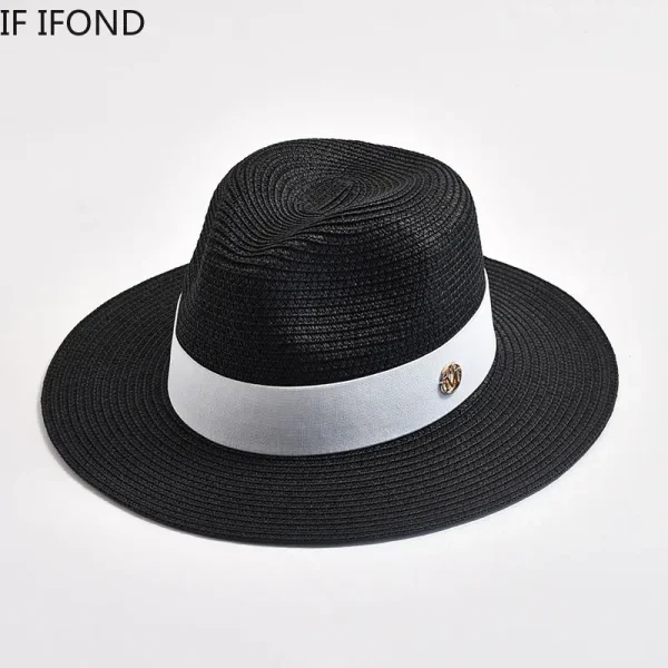 Summer Straw Hats for Women Men Panama Travel Beach Sun Hat Ribbon Decoration Elegant Luxury Jazz Hat - Image 3