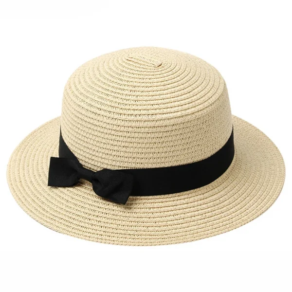 Straw Hat Women Summer Hat Beach Ladies Casual Flat Brom Bowknot Panama Hat Breathable FashBreathable Fashion Sun Hats For Women - Image 4