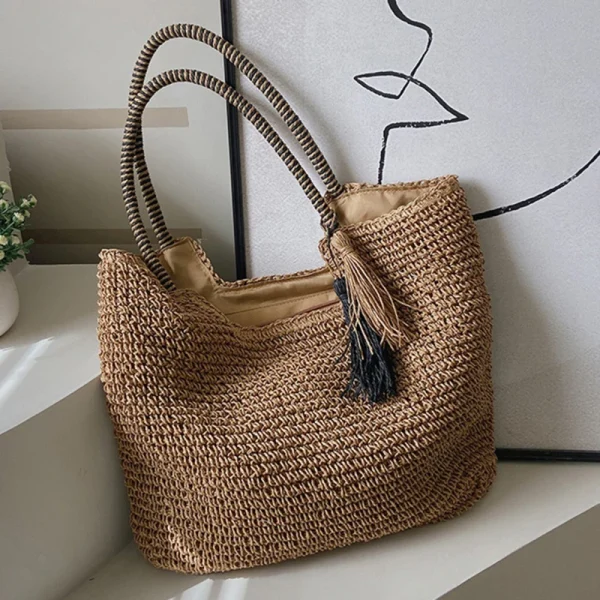 Fashion Straw Weave Tassel Women Shoulder Bags New Female Handbags Large Capacity Summer Beach Straw Bags Casual Tote Purses - Image 3