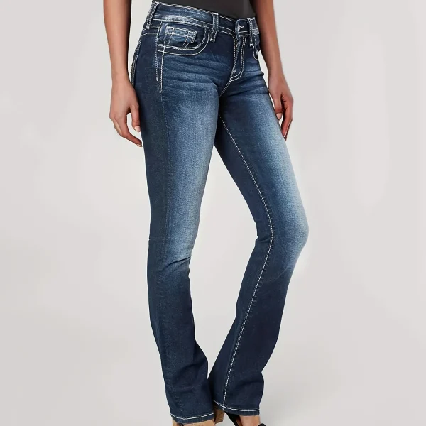Womens Jeans Mid Waisted Straight Leg Women's Bootcut Mid Rise Insta Stretch Juniors Jeans Retro Straight Loose Denim Trousers