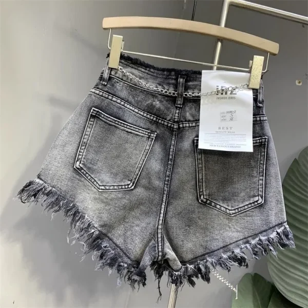 American New Vintage Washing Makes Old Niche Design With Raw Edge Jeans Female Summer High Waist And Slim Hot Pants Short Pants - Image 4