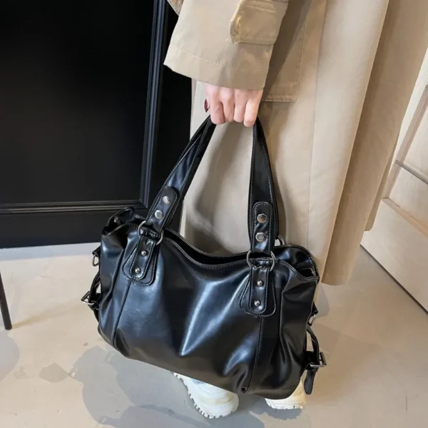 Retro Brand Roomy Shoulder Bag Female Luxury Solid Color Classic Crossbody Bag Large Capacity Style Soft PU Leather Tote Bag - Image 2