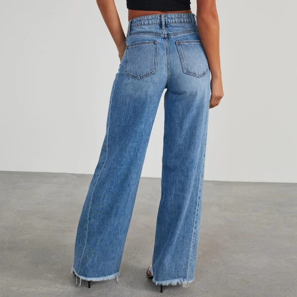Women Mid Waist Jeans Harajuku Streetwear Retro Fashion Autumn Loose Wide Leg Straight Loose Denim Trousers Y2k Baggy Pants - Image 4
