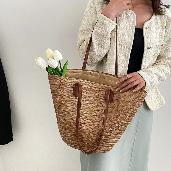 Women's Large Capacity Shoulder Bag Summer Straw Woven Basket Handbag Fashion Female Luxury Designer Beach Bag Bali Shopper Tote - Image 2