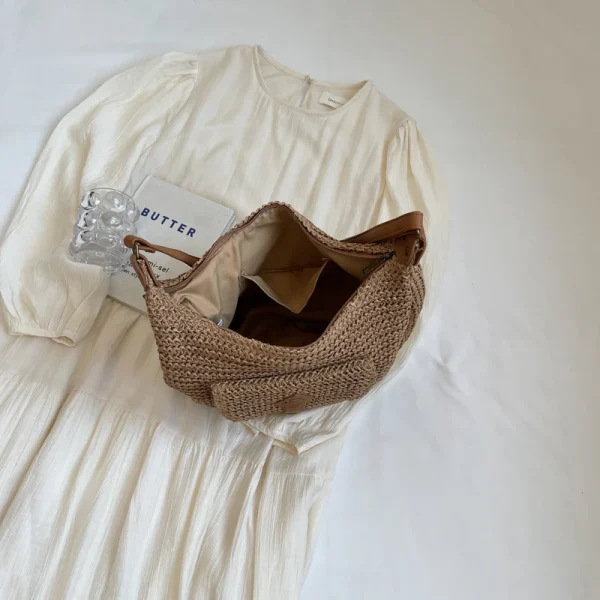 Leisure high-capacity seaside beach vacation grass woven bag for women's 2025 new versatile crossbody bag woven shoulder bag - Image 4