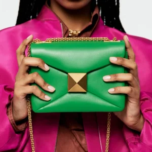 Cowhide Luxury Designer Leather Handbag Golden Big Rivet Chain Shoulder Small Purse Fashion Green Tote Bag Crossbody Women