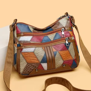Chic Women's Crossbody Bag with Multiple Zipper Pockets, Waterproof Faux Leather Shoulder Purse for Work & Outdoor Use