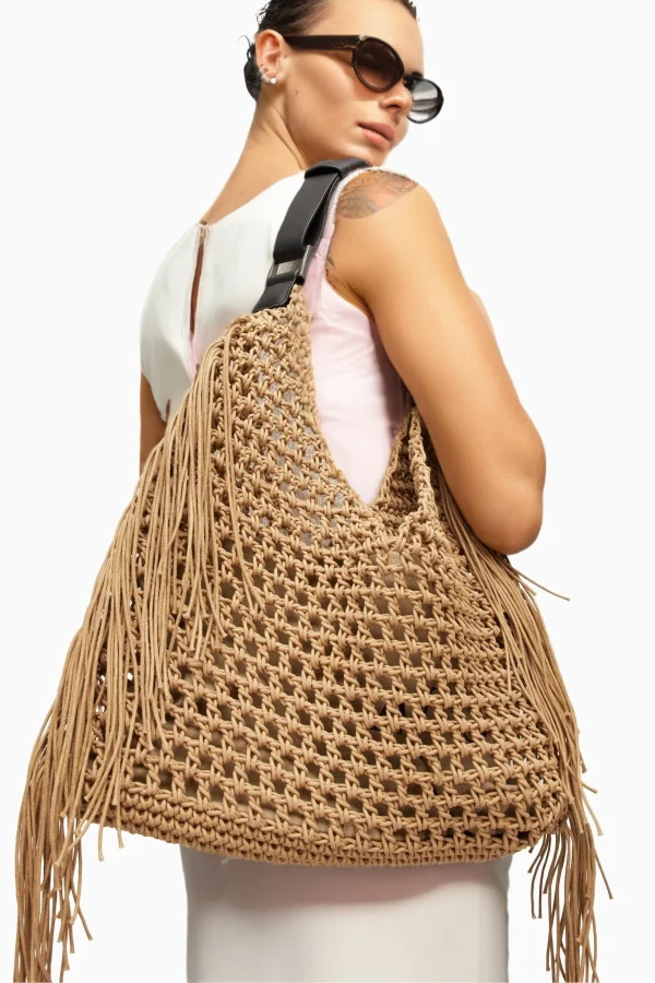 Bohemian beach bags for women luxury designer handbags purses 2025 new nylon fabric hollow tassels with inner pocket