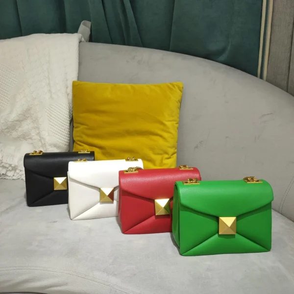 Cowhide Luxury Designer Leather Handbag Golden Big Rivet Chain Shoulder Small Purse Fashion Green Tote Bag Crossbody Women - Image 3
