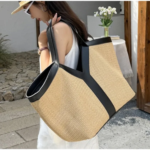 Brand Luxury Designer New Y-shaped Straw Tote Bag Large Capacity Shopping Bag Beach Bag Shoulder Underarm Bag Woven Women's Bag - Image 5