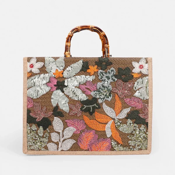 Vintage Bamboo Handle Women Handbags Sequins Embroidery Tote Bags Casual Linen Large Capacity Summer Beach Bag Big Female Purse - Image 4