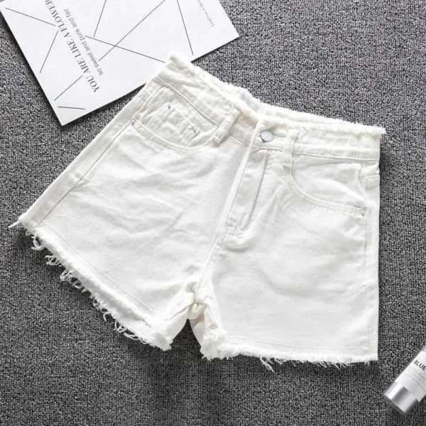 2025 Summer Woman High Haist Jeans Shorts Fashion Rough-edges Denim Short Pants Schoolgirl Casual Pants Blue Black White Jeans - Image 3