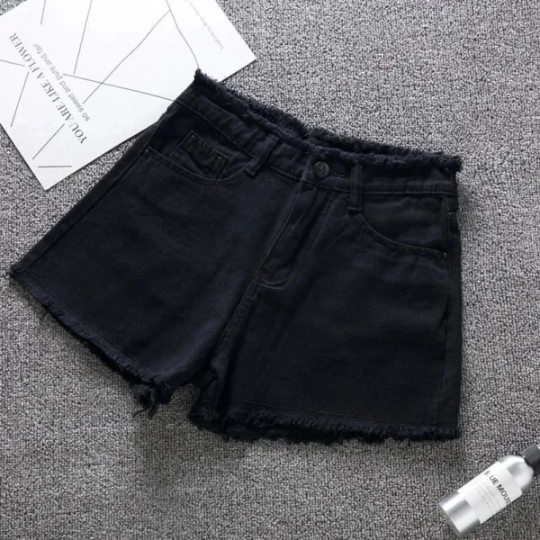 2025 Summer Woman High Haist Jeans Shorts Fashion Rough-edges Denim Short Pants Schoolgirl Casual Pants Blue Black White Jeans - Image 4