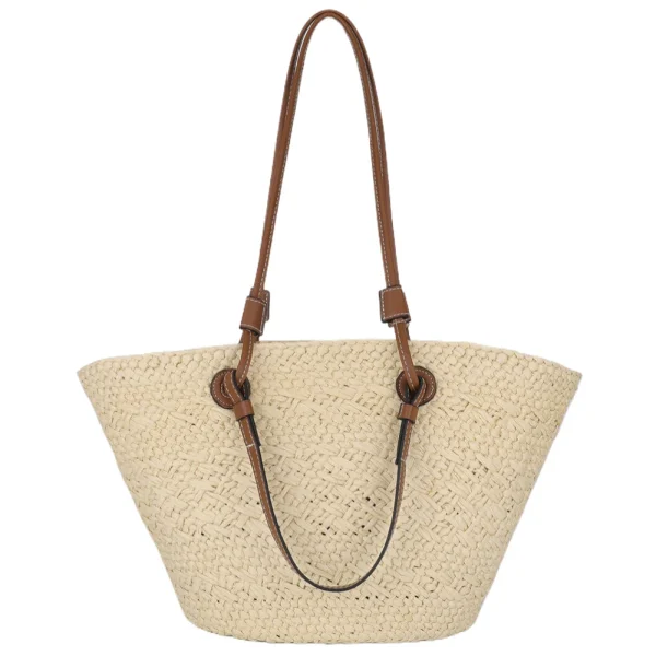 Women Woven Tote Bag Simple Woven Handbag Large Capacity Stylish Weaving Bag Tote Clutch Bags Chic Hobo Bag for Party Vacation - Image 2