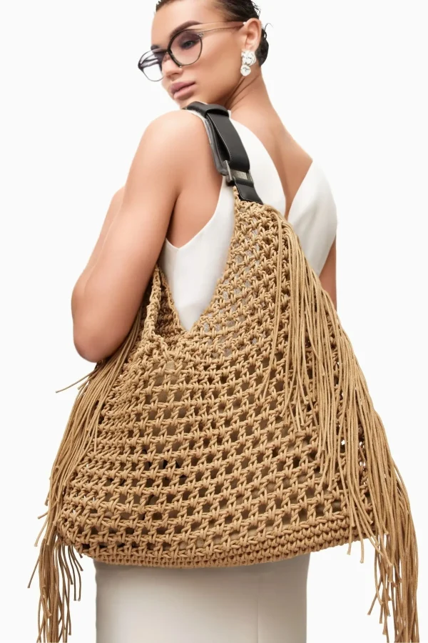 Bohemian beach bags for women luxury designer handbags purses 2025 new nylon fabric hollow tassels with inner pocket - Image 2