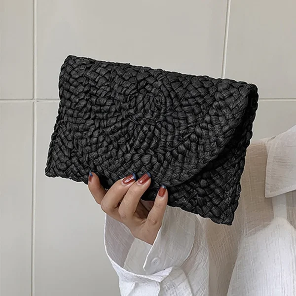 Women Fashion Flap Envelope Bags Summer Beach Bag Handmade Wallet Straw Knitted Handbag Lady Coin Phone Long Purse Clutches - Image 6
