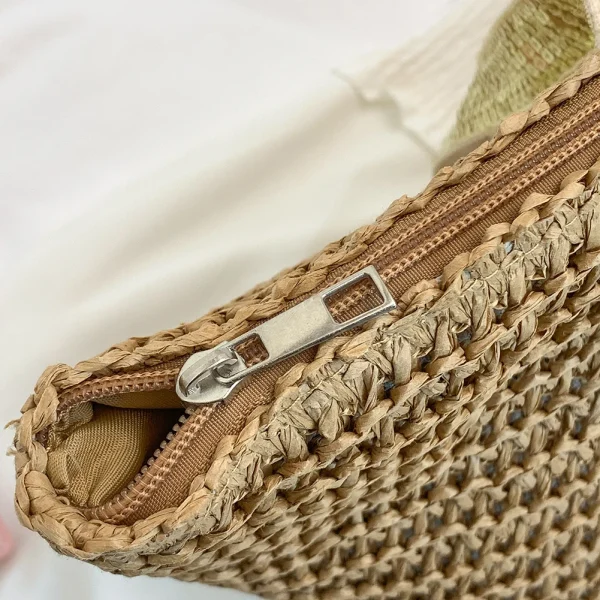 Women Straw Tote Handbag Large Capacity Sequins Simple Shoulder Bag Contrast Color Minimalist Tote Bag Ladies Summer Daily Bag - Image 4