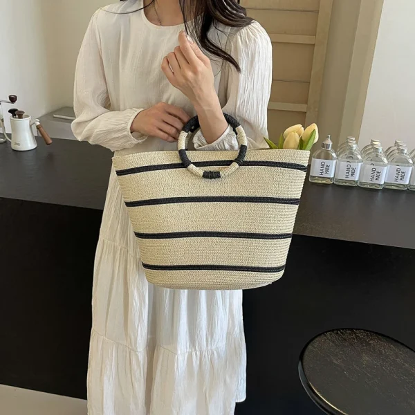 Fashion Handmade Woven Straw Handbag Summer Shoulder Bag Large Beach Bag Women Luxury Handbags Women Bags Designer Borsa Mare - Image 2