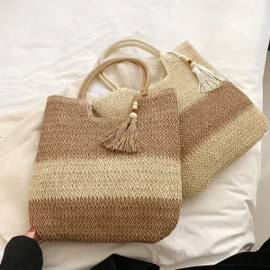 Straw Beach Bag Summer Woven Tote Bag Large Capacity Shoulder Commuting Woven Bag for Women Straw Purses and Handbags Woven Bag