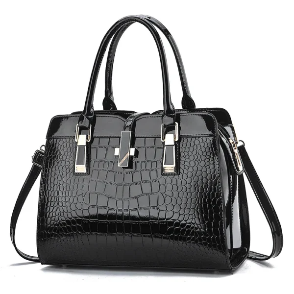 Fashion bright leather women's handbag elegant large capacity crocodile pattern shoulder messenger bag