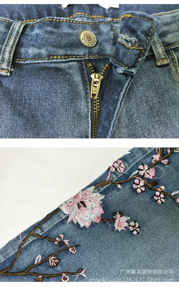 New Women's Retro High Waist Jeans Elastic Slim Fit Embroidery Flare Pants Full Length Denim Pants Jeans - Image 6