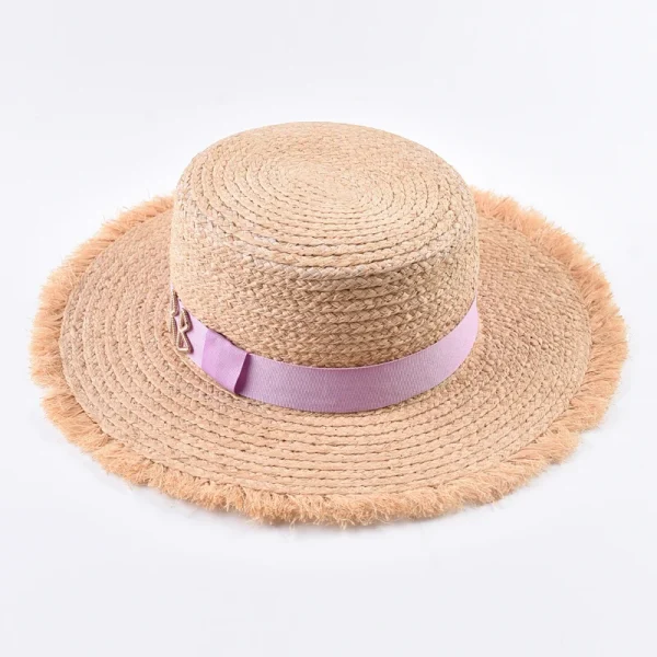 Natural Raffia Straw Hats for Women Fashionable Metal RB Letter Sun Hat Outdoor Holidays Beach Sun Protection Hat - Image 3
