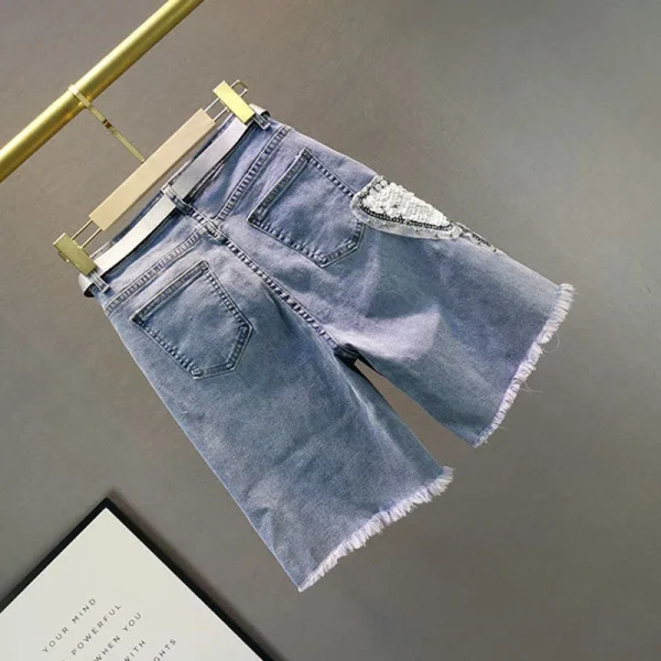 Sequin Denim Shorts Ladies 2025 Summer Short Jeans Women's High Waist Straight Casual BurrsShort Pants - Image 3