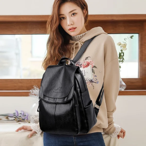 Ladies Bookbag Rucksack Women Large Capacity Backpack Purses High Quality PU Leather Female Vintage School Bags Travel Bagpack - Image 3